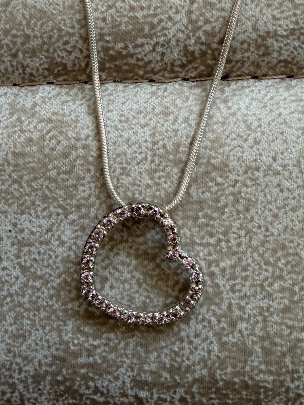 Stamped 925 Sterling Silver Pink CZ Open Heart Pendant 24" Snake Chain Necklace